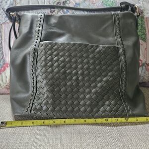 Elegant Gray Woven Leather Shoulder Bag